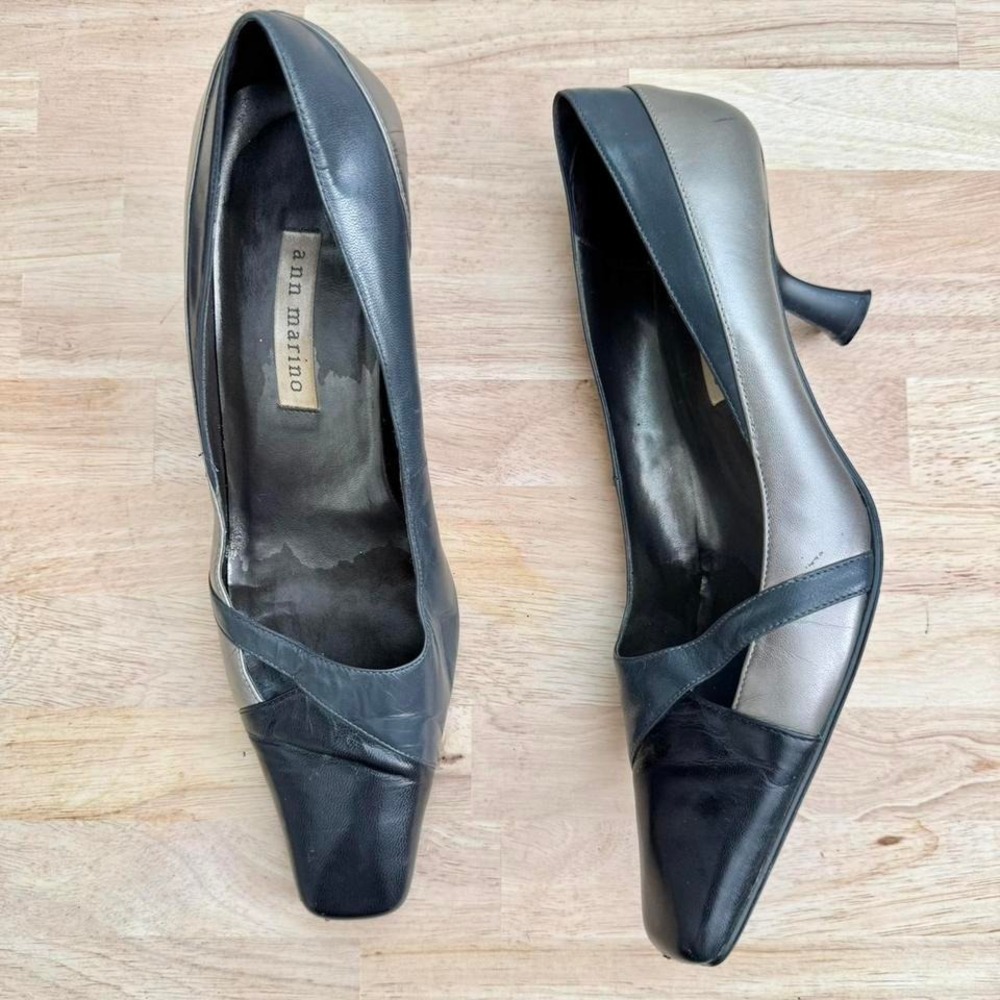 Vintage 90s Leather Heel Asymmetrical color block pattern size 9‎